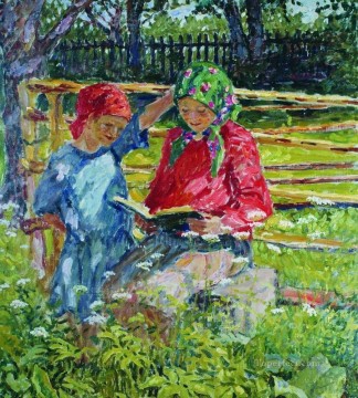 ニコライ・ペトロヴィッチ・ボグダノフ・ベルスキー Painting - ハンカチをかぶった少女たち ニコライ・ボグダノフ・ベルスキー